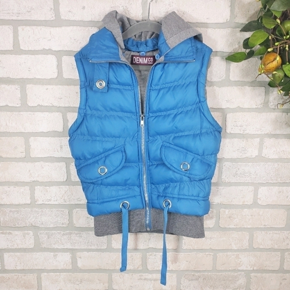 DENIM CO. Hooded Puffer Vest Blue Size 8